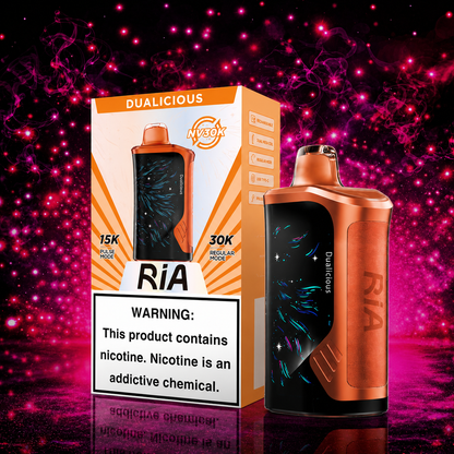 Ria NV30K Dualicious Disposable Vape by Geek Bar with 30000 puffs, rechargeable battery, dual mesh coil, and premium flavor available at Pink Smoke Shop.